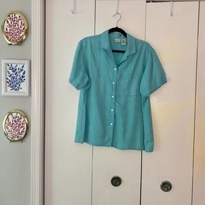 Vintage Turquoise Linen L.L. Bean Top Size L